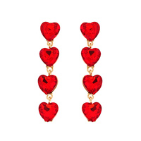 4-TIER CRYSTAL RHINESTONE HEART SHAPED EARRINGS